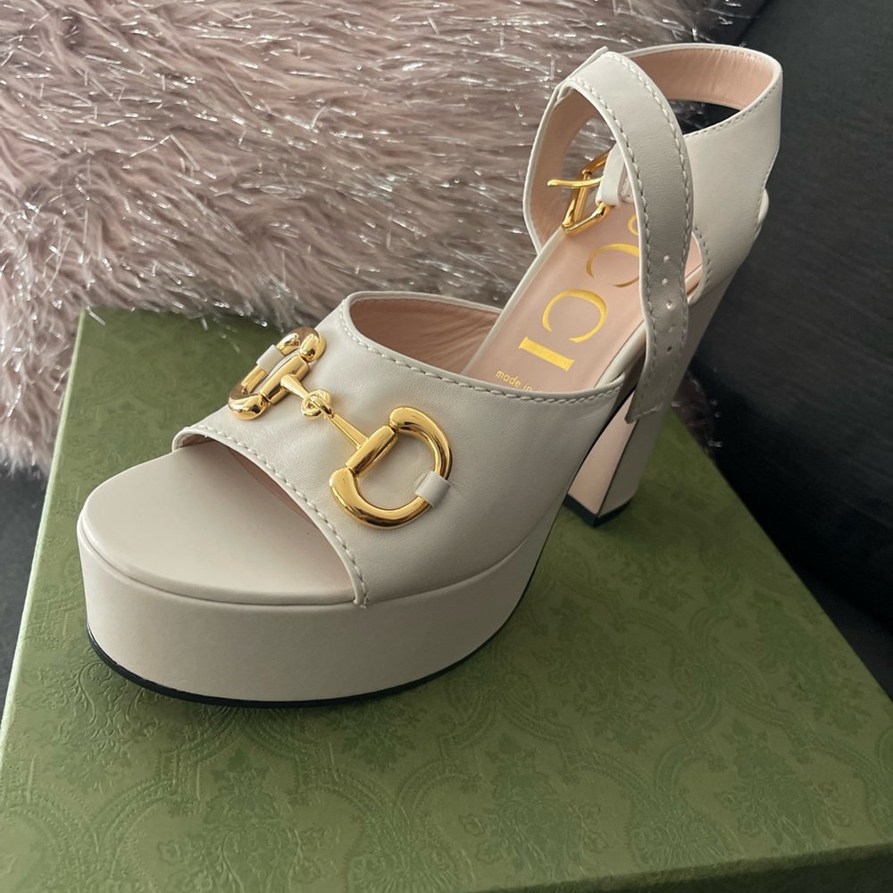 Gucci horse bits platform sandals Cream and Gold  Shoes with Chunky Heel